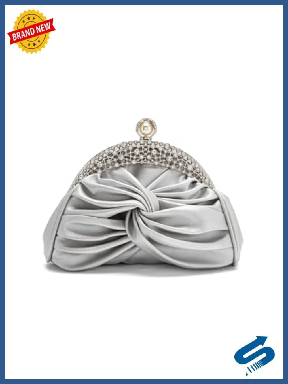 PU Leather Crystal Buckle Evening Clutch Purse Hard Case Detachable Chain